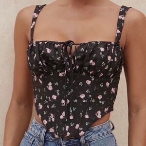 Floral Corset Black Pink Cropped Size Medium